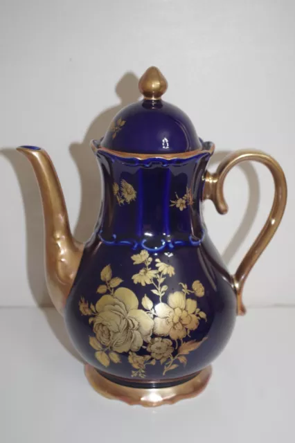 Echt Cobalt BAREUTHER Waldsassen NEW Coffee / Tea Pot Bavaria Germany Floral