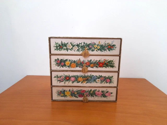 Vintage Joseph Terry ? Floral 4 Seasons Chocolate Box Storage Chest Of 4 Drawers