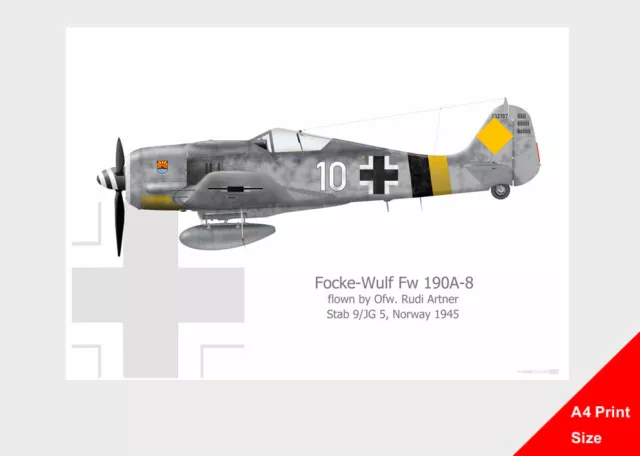 Warhead Illustrated Focke Wulf Fw 190A-8 Artner A4 Aircraft Print