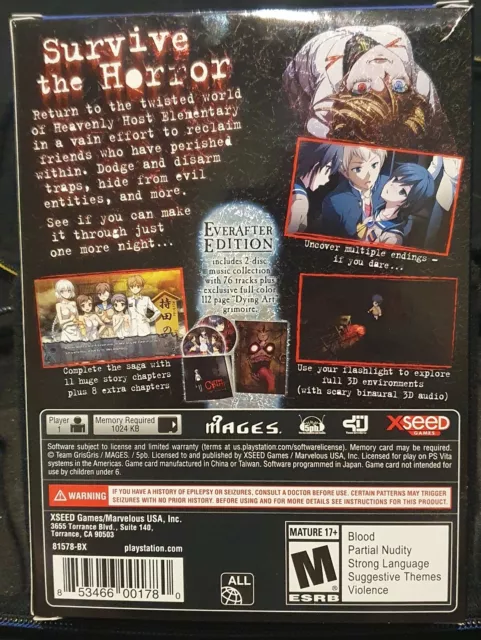 Corpse Party Blood Drive Everafter Edition PSVita in Like New Condition 3