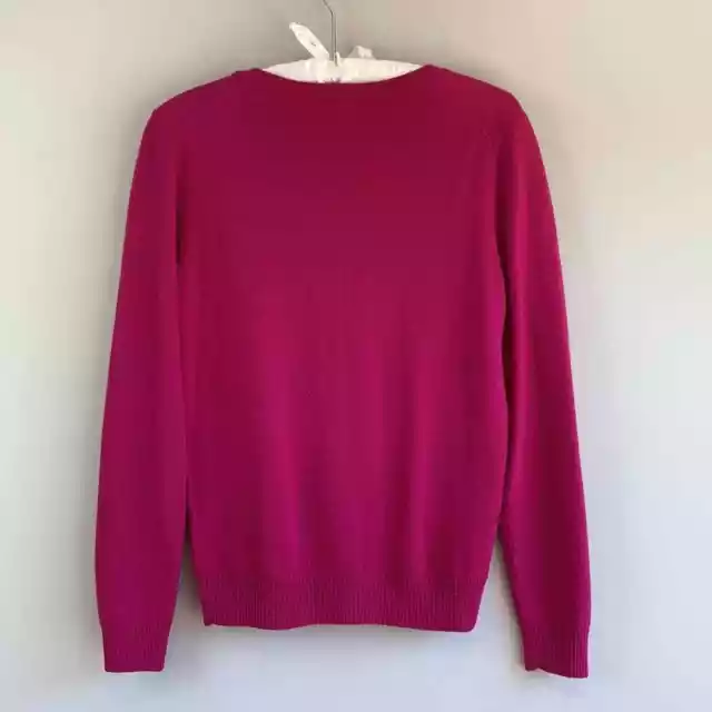 Lord & Taylor 100% merino wool fuchsia button front cardigan long sleeves size S 2