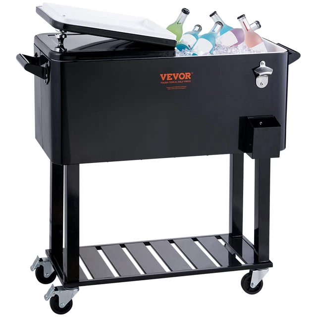 VEVOR 80QT PATIO Cooler Cart Outdoor Rolling Ice Chest Bin Beer Cooler