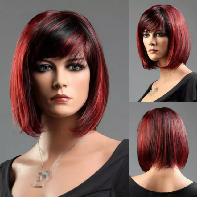 Damen Perücke Rot Haar Wigs wie Echthaar Weiblich Glatt Kurz Cosplay NEU