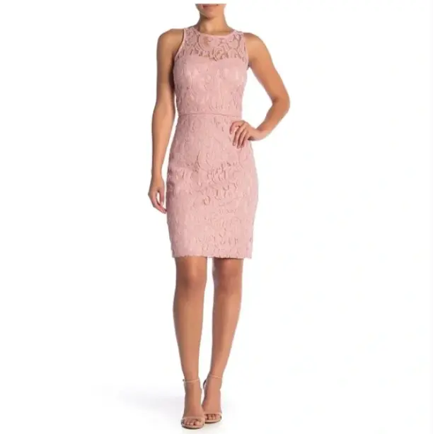 Marina Dress Womens 12 Pink Cotton Blend Sheath Lace Mini New