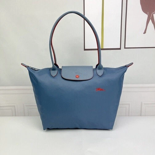 Womens wathet blue Longchamp Le Pliage 1899 Nylon Tote Bag Horse Large R-03