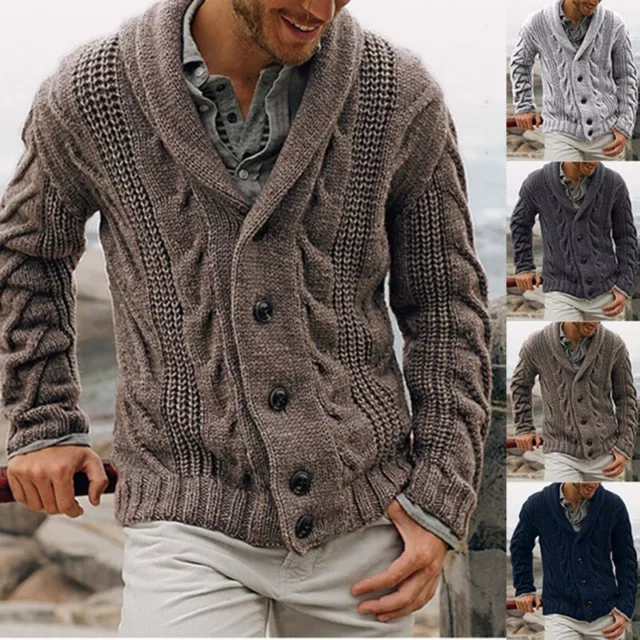 Hommes Pull Cardigan Tricot Souple Pull Manteau Veste Haut Boutons Épais Col  》