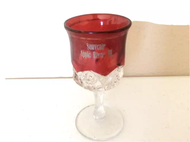 VTG EAPG Ruby Flash Souvenir Glass Creamer Cordial Wine Toothpick “Apple River“