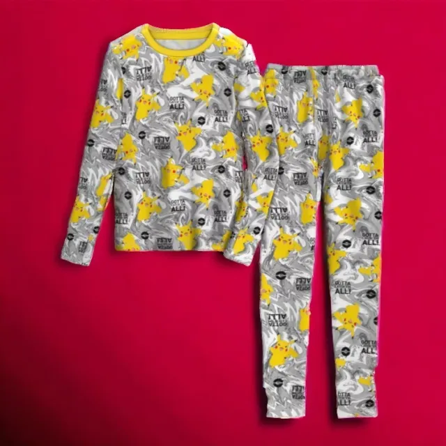 Pokemon Pikachu Base Layer Thermal Set Kid's Size S 6-7 Warm Cuddl Duds Pajamas