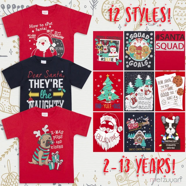 T-shirt bambini ragazzi Natale stampate design natalizio 100% cotone 2-13 anni