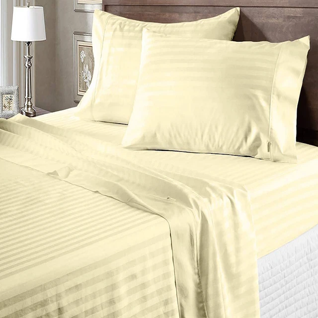BRANDED BEDDING SHEETS AU Select Wall Depth Size & TC Ivory Stripes EUR