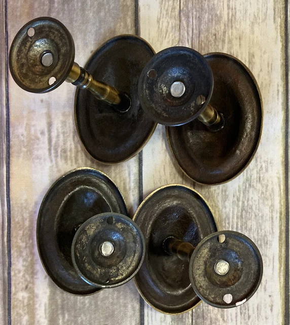 Vintage 4" x 3" Solid Brass Window Curtain Tie Back Oval Floral 2 Pr. Wall Hooks 4
