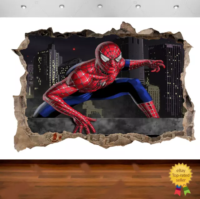 Póster de vinilo Marvel Spiderman Super Hero 3D con vista de pared rota 685