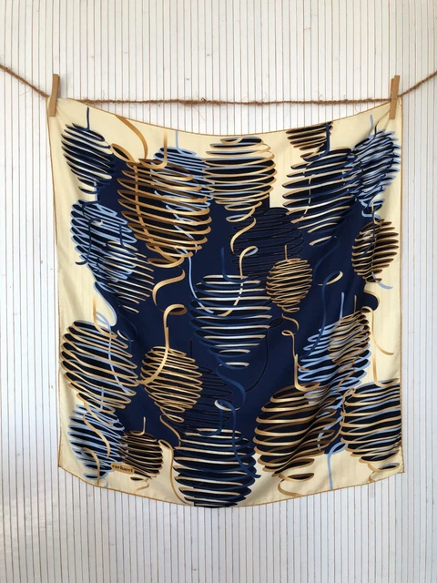 Foulard Carré En Soie Vintage Cacharel - Bleu Beige - Foulard De Tête - Très Bon État
