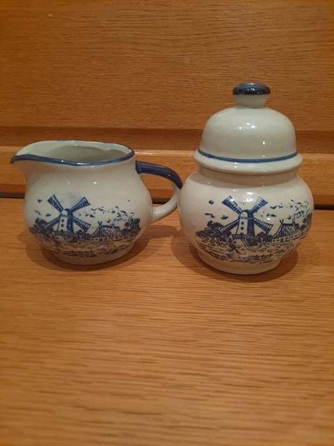Vintage  Blue Creamer And Sugar Bowl Set