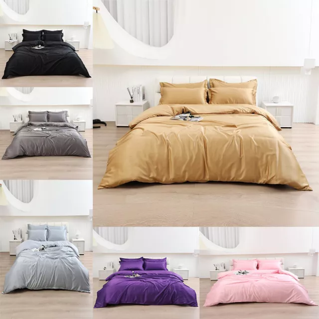 6Pcs Satin Duvet Cover Set Fitted Sheet & 4 Pillow Case Double King Super King