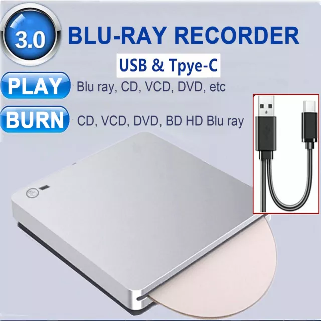 Blu ray BD Burner External USB Slot In DVD RW CD Writer Portable Drive Silver 2