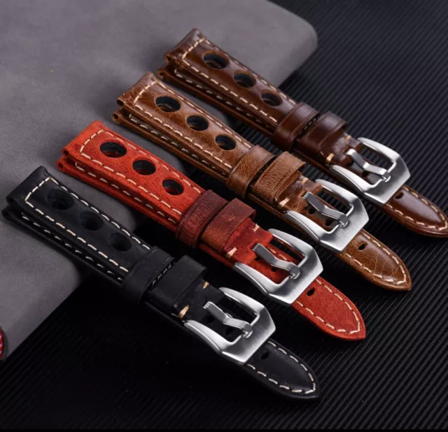 ✅20mm Perforated Rally Genuine Russian Leather Watch Band Strap Stitch