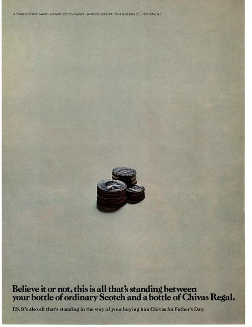 1972 Chivas Regal 12 Year Old Scotch Whisky Father's Day Change Coins Print Ad