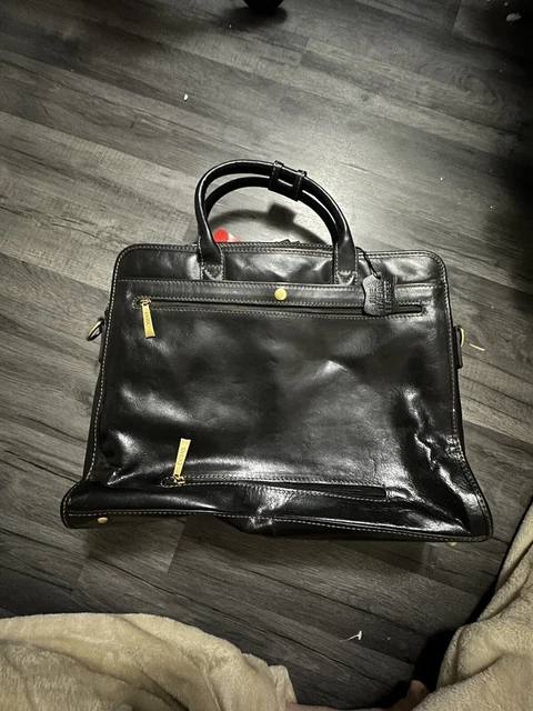 DOMO MENS TAN Black Italian Leather Laptop Messenger Office Bag