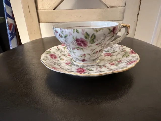 Beautiful Vintage Lefton Rose Chintz Teacup And Saucer 662 R