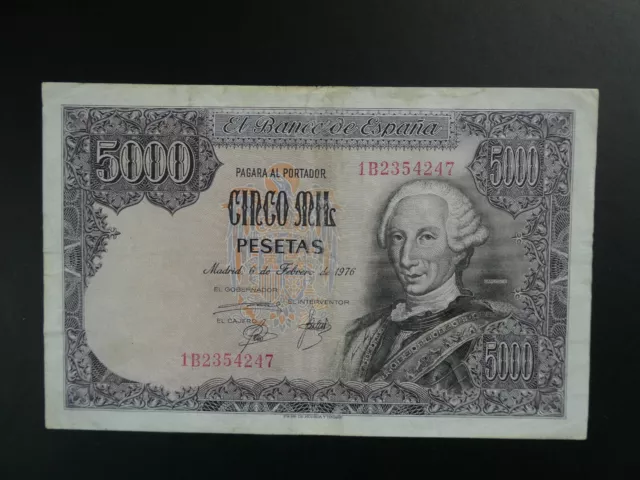 Nice 1976 Spain 5000 Pesetas Banknote Original Vf