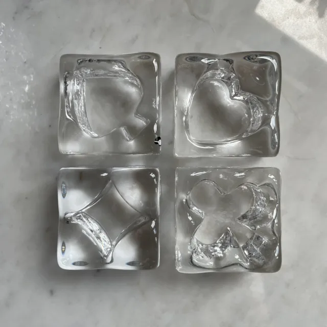 4x Rare Pukeberg Glass Ashtrays / Salt Cellars? Sweden (Playing Card Suits) 60s