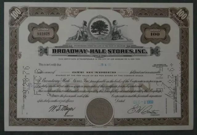 Broadway-Hale Stores, Inc. 1969 100 Shares