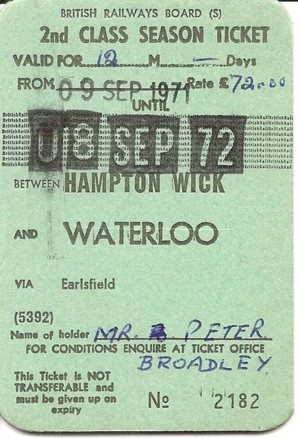 B.R.B. Season Ticket - between Hampton Wick and Waterloo