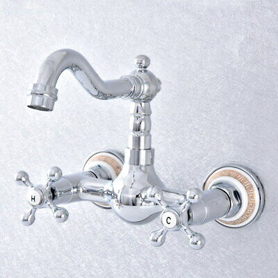 Polished Chrome Brass Wall Mount Kitchen Sink Bathroom Basin Faucet Mixer Tap
