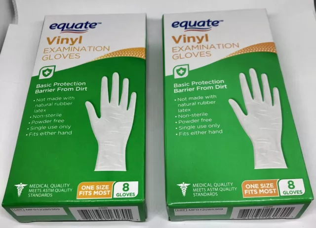 Equate Vinyl Examination Gloves, One Size, 8 Ct. 2pk Great For cleaning