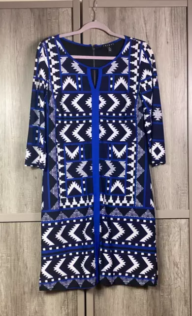 Women's Tribal Brand Dress Size Medium Print Sheath Dress Back Zip 3/4 Sleeves