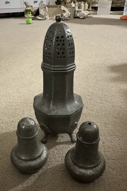 Vintage Civic Pewter Salt, Pepper And Sugar Shaker