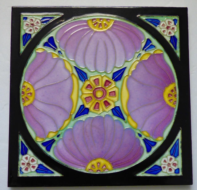 wow Wonderful rare Art Nouveau Deco Tile french DESVRES stylized purple Flowers