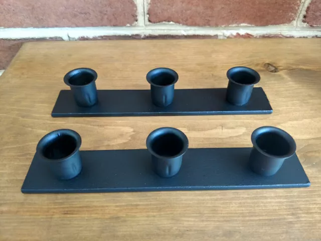 TWO Amish forged wrought iron triple taper candle holders - handcrafted metal