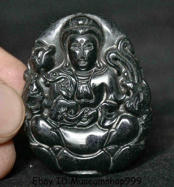 2" Old China Natural Green jade Carved Kwan-Yin Guan Yin Boddhisattva Pendant