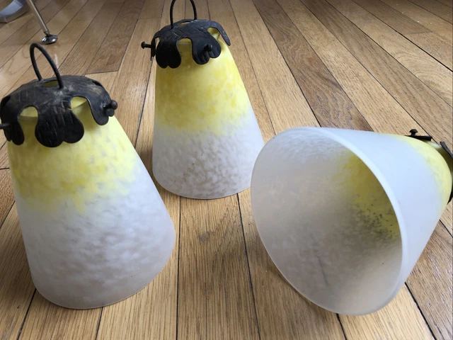 Circa 1920 - Charles Schneider - 3 Grosses Tulipes Verre Lampe Art Deco 2