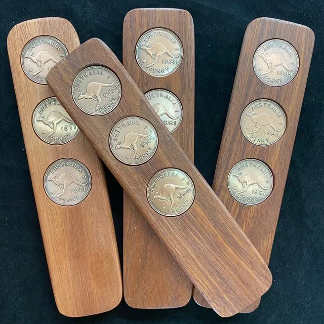 50th Birthday Gift Present Hardwood Two-Up Game 1974 Australian Pennies two up