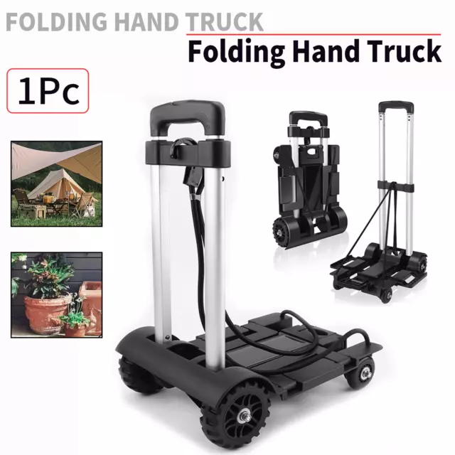 4 Wheels Black Folding Hand Truck Trolley Cart Foldable Dolly Push For Outdoor
