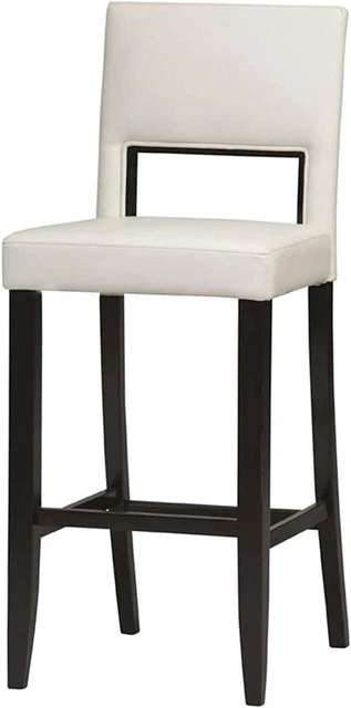 Benjara Wooden Bar Stool Padded Seat Backrest Brown White