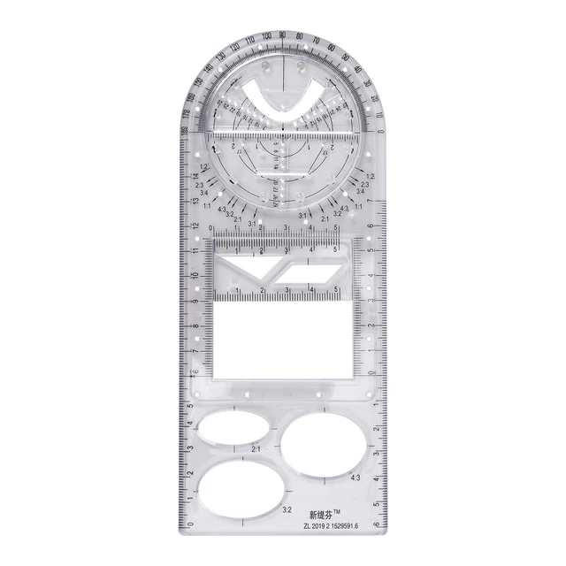Multifunctional Geometric Ruler Craft Drawing Ruler - High School (Clear)