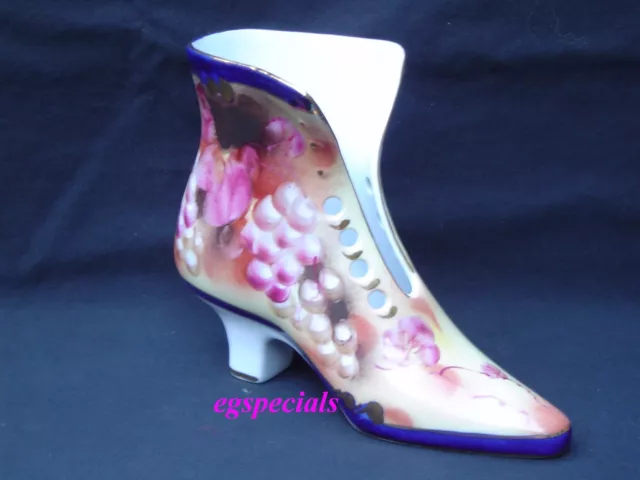 Limoges Porcelain Hand-Painted Victorian Shoe/Boot/Vase ~ Grapes