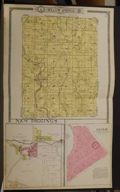 Wisconsin Lafayette County Map Willow Springs New Diggings 1916 Double Pg L6#22