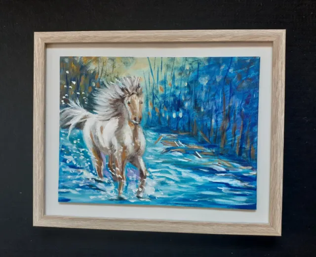 Art Painting  Acrylic  Impression Horse Running Snow   9x12"Debbie Waddington