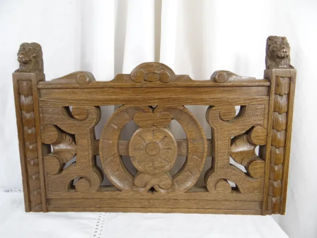 "14" Antique French Oak Wood Carved Pediment Panel Ornament - Lions