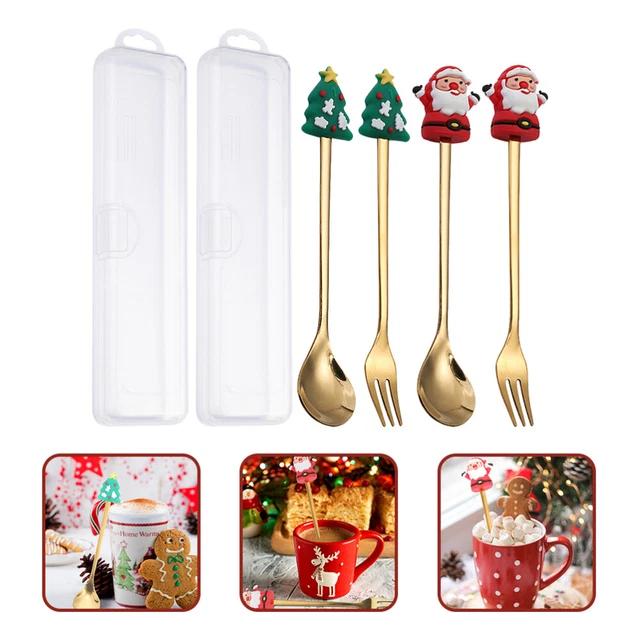 Set di 2 set forchette di Natale cucchiaio stoviglie cucchiaio da dessert di Natale