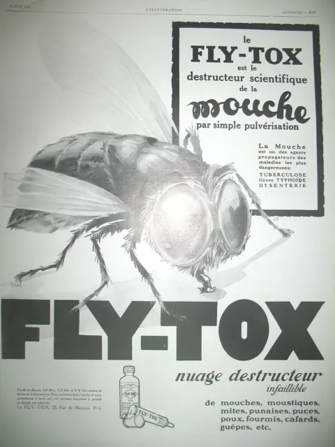 Publicite De Presse Fly-Tox Insecticide Mouche Illustration Erel Ad 1928