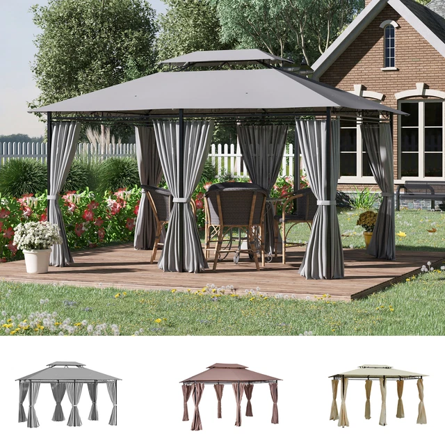 Outsunny Pavillon Gartenpavillon Partyzelt Gartenzelt Doppeldach 3x4 m
