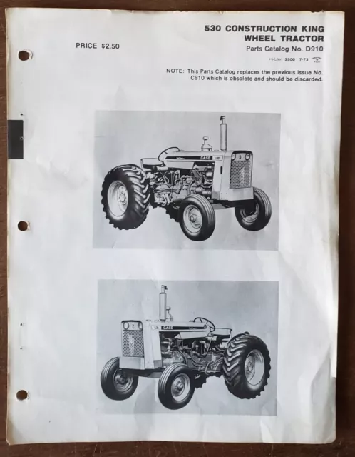 Case 530 Construction King Wheel Tractor Parts Catalog D910 1974 Loose Sheets