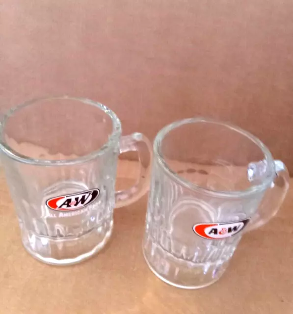 pair of Vintage Mini A&W  Mug Collectible Root Beer THICK HEAVY GLASS
