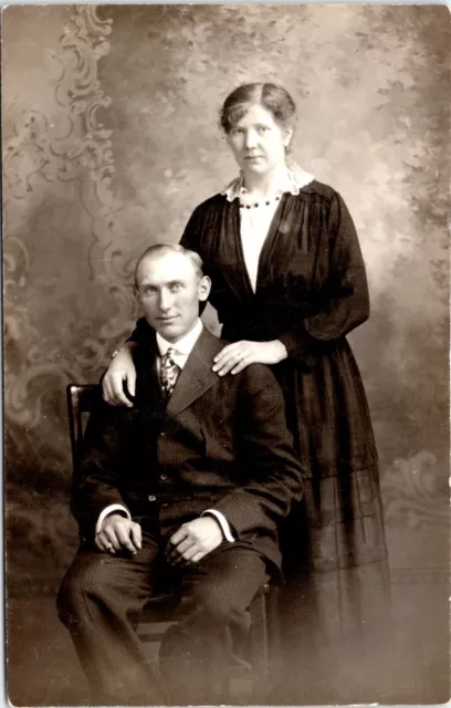 RPPC Older Couple, Ena Grove Tunbridge ND Photo Postcard